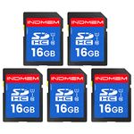 INDMEM SD Card 16GB (5 Pack) - SDHC Flash Memory Card UHS-I U1 Class 10 High-Speed Full HD Video Compatible with Digital Point-and-Shoot Cameras, HD Camcorders, DSLR and PC