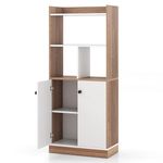 CASART Wooden Bookcase with Doors, 140cm Tall Bookshelf Storage Cabinet with Open Shelves & Anti-Toppling Devices, Free Standing Display Shelf Storage Unit for Living Room Bedroom Study