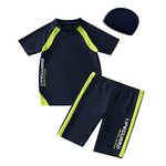 BASADINA Boys Swimsuit - Boys 4-12 Years Two Piece 50+UV Swimsuit Costume, Short Sleeves Boys Swimwear Navy