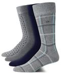 Calvin Klein Men's Dress Socks - Cotton Blend Crew Patterned Socks (4 Pairs), Grey Plaid, 7-12