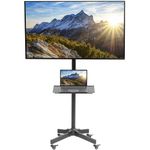 VIVO Mobile TV Cart for 13 to 60 inch Screens up to 25kg, LCD LED OLED 4K Smart Flat and Curved Panels, Rolling Stand with Laptop DVD Shelf, Locking Wheels, Max VESA 400x400, Black, STAND-TV04M