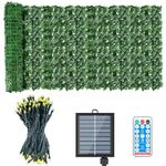 AGJIDSO Artificial Ivy Fence Screening with Solar String Lights, 3m x 1m (2 * 3x0.5m) Artificial Hedge Roll with 12m Starry Fairy Lights, Privacy Fence Screen