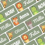 melu kids® Name Labels for Clothes & Items (50, Green) No-Iron Labels, Personalised and Washable Clothing Kids Name Stickers, Stick on Tags School, Care Homes