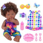 14 Inch Reborn Baby Dolls Black African American Baby Doll with Hair Doll & Accessories (1 Doll+2 Sets Clothes+7 Pcs Accessories)