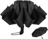 STYNGARD Umbrella storm-proof up to 140 km/h foldable without dripping - reverse pocket umbrella with certified Teflon coating against moisture model London, black, Klein