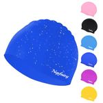 Nepfaivy Kids Swimming Cap Waterproof - Updated Size Silicone Swimming Hat Kids, Comfortable Anti Slip Boys and Girls Swimming Cap, Stretchable and Durable Swim Cap for Kids 6-14 Years (Blue)