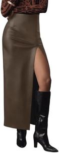 LILLUSORY Womens Faux Leather Maxi Skirts High Waisted Slit Coffee L