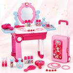 Zest 4 Toyz Makeup Kit Set for Kids Girls | 21 Pieces Cosmetic 2 in 1 Vanity Table Portable Trolley Pretend Play Set Toys Make up Accessories for Kids Plastic (Pink) Made in India