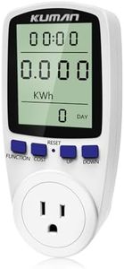 kuman KW47-US Electricity Usage Monitor Plug Power Watt Voltage Amps Meter with Digital LCD, Overload Protection and 7 Display Modes for Energy Saving, White