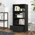 IFANNY 3 Shelf Bookcase with Drawer, Wood Bookshelves and Book Cases, Cube Storage Shelf, Small Bookshelf for Small Spaces, Modern Book Shelf for Bedroom, Living Room, Home Office (Black)