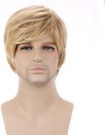 BERON Mens Blonde Wig Short Straight Blonde Wig Male blonde Hair Heat Resistant Synthetic Daily Wear Costume Wig Come with Wig Cap (Golden Blonde)