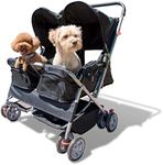 Paws & Pals Double Pet Stroller - 4 Wheels Lightweight Two Puppy, Dog & Cat Strollers - Best for Walking 2 Small/Medium Size Animal, Cats or Dogs - Foldable Pets Twin Carriage - Black