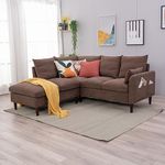 Panana 5 Seater Corner Sofa, L shaped Couch Upholstered Sectional Setee wth Built-in USB Charging Port Chaise, Brown Linen