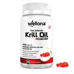 Wellona Pure Antarctic Krill Oil 500 mg | 100% Krill Oil Omega 3 EPA & DHA with Marine Phospholipids & 2% Astaxanthin for Healthy Heart | Brain, Joint, Liver, Eye & Skin Health 30 Softgels