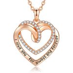 CDE Necklaces for Women 18K Rose Gold Jewelry, 925 Sterling Silver Heart Pendant Necklace, Birthday Anniversary Christmas Gifts for Women Wife Mum Her Girlfriend (Rose Gold-Forever)