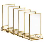 Acrylic Gold Sign Holders, 4x6 Vertical Clear Picture Frames with Gold Borders, Double Sided Table Menu Display Stand for Restaurant Signs, Wedding Table Numbers, Photos and Art Display - 6 Pack