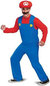 Disguise Mens Mario Costume, Official Nintendo Super Mario Bros Adult Costume with Hat and Mustache, Red, XL (42-46)