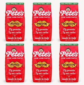 Low Carb, Protein Pasta Variety | Penne, Rotini, Elbow Macaroni with 17g Protein, 7g Carbs | Healthy, Keto Pasta Made in Italy | 6-Pack, 8oz - Pete’s Pasta
