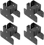 8Pcs (4 Set) Black T Shaped Post to Beam Connector Roof Tie Bracket, Adjustable Post Cap for 4 x 4 Post, Steel Truss Header Hanger Support, Timber Joist Anchor Connector Thickness 14 Gauge