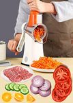 ABHILWY Rotary Cheese Grater Chopper Vegetable Cutter Slicer with Stainless Steel Drum Blades for Kitchen, 5 in 1 Manual Round Mandoline Julienne Shredder Potato Grinder for Fruit, Nuts,Onion White