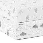 Cotton Baby Crib Fitted Bed Sheets for Cot | Organic Twill Fabric Baby Bedding for New Born, Infants, Toddlers | 48"x24" Pack of 2 | The White Cradle - Star & Clouds