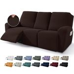 JIVINER Newest Design 8-Piece Recliner Sofa Cover Stretch Jacquard Reclining Couch Covers for 3 Seater Sofa Slipcovers for Living Room Soft Recliner Protector with Pocket (Sofa Recliner, Dark Coffee)