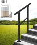Stair Railing, Handrails for Outdoor Steps, Fits 2 to 4 Steps, Black Wrought Iron Stair Handrail with Installation Kit, Outdoor Stair Railing for Concrete Steps or Wooden Stairs