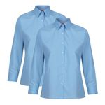 Trutex 2 Pack School Shirt Girls Blouses - Long Sleeve Non-Iron School Uniform (Age 13 Years / 34" Chest, Blue)