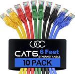 Ultra Clarity Cables Cat 6 Ethernet Cable 6 FT (10 Pack), Cat6 Patch Cable, High Speed 10Gbps 500Mhz Ethernet Cable Network Cord, RJ45 Lan Internet Cable for Computer Modem Router PS4/5 Xbox -5 Colors