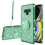 KuDiNi for Note 9 Phone Case,Galaxy Note 9 Case for Women Glitter Crystal Soft Clear TPU Luxury Bling Cute Protective Cover with Kickstand Strap for Samsung Galaxy Note 9 (Glitter Green), KUD-751