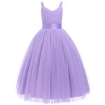 IBTOM CASTLE Flower Girls Tutu Dress Spaghetti Straps Party Dress Wedding Pageant Bridesmaid V-Nevk Dress Girl Pirncess Prom Birthday Dance First Communion Ball Gown Straps-Light Purple 10-11 Years