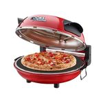 Cooks Professional Electric Pizza Oven | Pizza Oven with Stone Base & Glass Window | Countertop with 2 x Pizza Paddles | Portable Table Top Pizza Bread Maker | Red