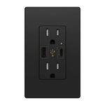 Micmi USB C Outlet PD 24W Power Delivery Type C + A Receptacle 4.8A, Receptacle in-Wall Charger 125 Volt Tamper-Resistant w/Screwless Wall Plate UL listed (1, Black, 15 Amp Outlet)