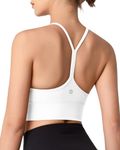 QUEENIEKE Sports Bras for Women Y Back Breathable Padded Wide Strap Medium Support Yoga Bra White M