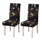 Styleys Polyester Leafy Washable Elastic Dining Chair Cover Slipcovers (Set of 2, Black The Butterfly, SLMC177)