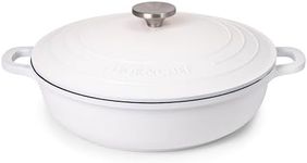 Casserole Dishes with Lid Oven Proof – Non Stick Shallow Dutch Oven – Induction Cooking Pot – Oven Safe Aluminium Stockpot – 3.9L, 28cm, Cream – by Nuovva