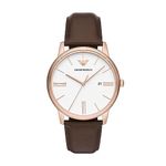 Emporio Armani Leather Analog White Dial Men Watch-Ar11572, Brown Band