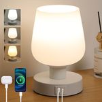 Lightess Touch Bedside Table Lamp, Nightstand Bedroom Lamps with USB A+C Charging Ports 3 Way Dimmable, Desk Lamp with White Glass Shade for Bedroom, with 2700K-6000K Adjustable Color Temperature Bulb