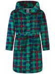 Kids Robe Boys Girls Hooded Fleece Sleep Robe Animal Soft Bathrobe Green Plaid 13-14 Years