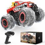 DEERC 1:16 Amphibious RC Monster Truck/Boat W/Dragon Graffiti, IPX7 Waterproof Remote Control Cars for Kids, 2.4GHz 4WD Dinosaur Truck W/ 360° Rotation, All Terrain RC Car Toys Gift for Boys Girls