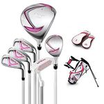 PGM Junior Golf Club complete set Includes Driver, Hybrid, 7, 9, Wedge Irons, Putter, Stand Bag right handed for Children Kids, 6 pieces youth Golf Clubs with 2 Headcovers for Boys & Girls (Aged 9-12)