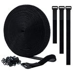 Ainiv Cable Straps, 10m(Width:20mm)) Adjustable Free Cut Length, Reusable Self-Adhesive Tape Cable Ties with 50 Buckles, Multipurpose Wire and Cable Organizer for Office, Home (Black)