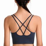 SotRong Sports Bra Women's Plus Size Medium Support Yoga Running Bra Strappy Back Wirefree Removable Cups Ladies Longline Workout Gym Tops Zhonglan S