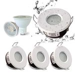 4XSweier IP65 White Waterproof Led Downlights for Bathroom, 5W Cool White 6000K 430LM, LED Ceiling Spotlight (Incl. GU10 lamp Holder) for Bathrooms and Kitchens, Downlight Cutout 68mm