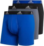 adidas Men's Stretch Cotton Boxer Brief Underwear (3-Pack), Bold Blue/Onix Grey/Black, Small