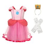 Lito Angels Princess Peach Fancy Dress Up Costume with Crown and Gloves for Kids Girls Age 6-7 Years, Hot Pink (Tag Number 150)