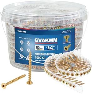 GVAKMM #8 × 2'' Subfloor & Decking Collated Screws – 1000 Count, Square Drive Flat Head, Anti-Rust Yellow Zinc Finish, Coarse Thread Wood Screws with Storage Bucket