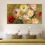 DEKORSTATION Stylish White Roses Canvas Printed Wall Art Big Panoramic Floating Framed Canvas Wall Painting for Living Room Bedroom drawing room Hall Office Decoration (24 x 48 Inches)