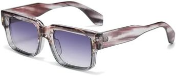 Long Keeper Retro Chunky Sunglasses Thick Frame for Women Men Trendy Rectangular Black Shades Sun Glasses UV400 Protection (GrayStreaksGradientGrey)