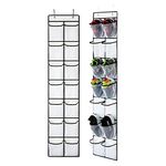 KEEPJOY Over The Door Shoe Organizer, Hanging Shoe Organizer with 4 Hooks, Shoe Holder with 14 Mesh Pockets Closet Door Shoe Storage Bag (White-2Pack)